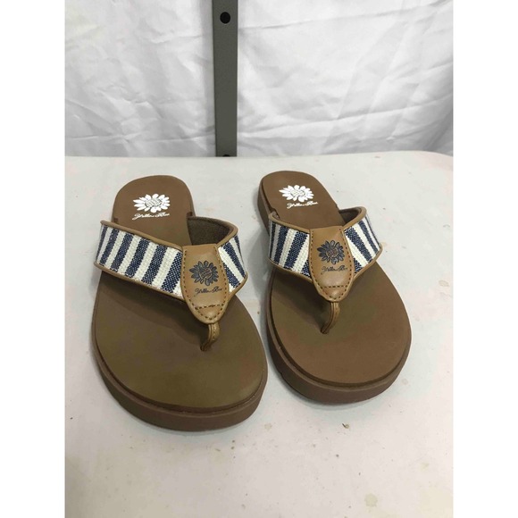 Yellow Box Women's Fable Flip Flop Sandals Blue White Stripe Floral Size 8M - Picture 2 of 5